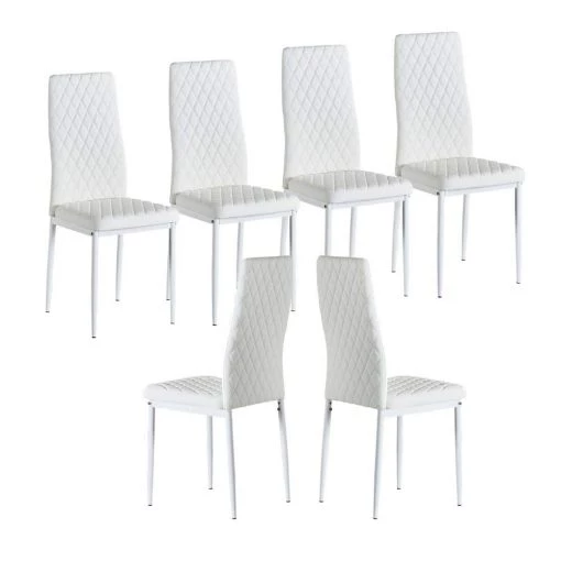 White Modern Leather Upholstered Diamond Grid Pattern Dining Chair with Metal Legs (Set of 6) by HOMEFUN 8 White Modern Leather Upholstered Diamond Grid Pattern Dining Chair with Metal Legs (Set of 6) by HOMEFUN -Cheap LR Home Store white homefun dining chairs hfhdsn 030wh 6 64 1000