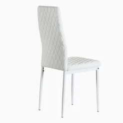 White Modern Leather Upholstered Diamond Grid Pattern Dining Chair with Metal Legs (Set of 6) by HOMEFUN -Cheap LR Home Store white homefun dining chairs hfhdsn 030wh 6 c3 1000