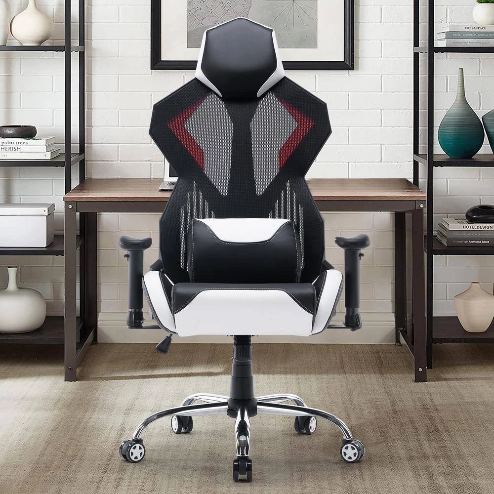 White Mesh Gaming Chair with Lumbar Support by HOMEFUN 11 White Mesh Gaming Chair with Lumbar Support by HOMEFUN - Image 9