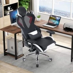 White Mesh Gaming Chair with Lumbar Support by HOMEFUN 15 White Mesh Gaming Chair with Lumbar Support by HOMEFUN -Cheap LR Home Store white homefun gaming chairs hfhdof 037 4f 1000