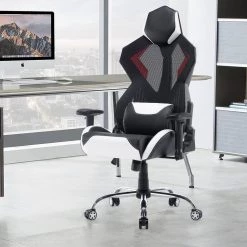 White Mesh Gaming Chair with Lumbar Support by HOMEFUN 14 White Mesh Gaming Chair with Lumbar Support by HOMEFUN -Cheap LR Home Store white homefun gaming chairs hfhdof 037 c3 1000