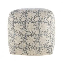 20 in. White/Navy Bohemian Cottage Floral Cube Pouf by LR Home -Cheap LR Home Store white navy lr home ottomans poufs34027mlt1818 1f 1000