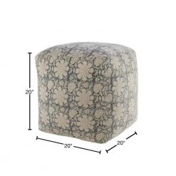 20 in. White/Navy Bohemian Cottage Floral Cube Pouf by LR Home -Cheap LR Home Store white navy lr home ottomans poufs34027mlt1818 40 1000