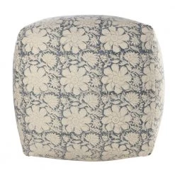 20 in. White/Navy Bohemian Cottage Floral Cube Pouf by LR Home -Cheap LR Home Store white navy lr home ottomans poufs34027mlt1818 4f 1000
