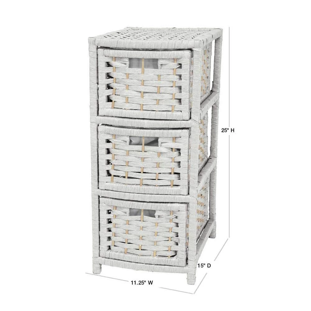 3-Drawer White Natural Fiber Occasional Trunk by Oriental Furniture 4 3-Drawer White Natural Fiber Occasional Trunk by Oriental Furniture - Image 2