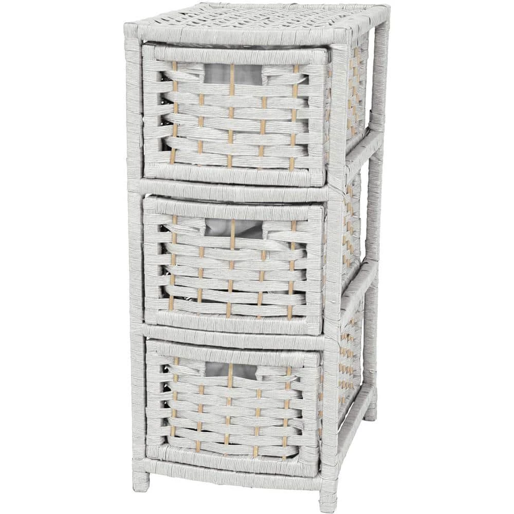 3-Drawer White Natural Fiber Occasional Trunk by Oriental Furniture 3 3-Drawer White Natural Fiber Occasional Trunk by Oriental Furniture