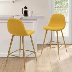 Yellow Fabric Upholstered Low Back 25 in. Seat Height Metal Frame Counter Stool (Set of 2)(19 in. W x 36 in. H) by Elevens -Cheap LR Home Store yellow elevens bar stools spoon counter yellow 31 1000