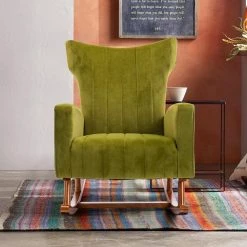 Yellow Green Modern Velvet Upholstered Wingback Rocking Armchair with Wood Base by HOMEFUN -Cheap LR Home Store yellow green homefun accent chairs hfhdsn 199yg 31 1000