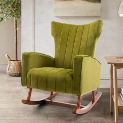 Yellow Green Modern Velvet Upholstered Wingback Rocking Armchair with Wood Base by HOMEFUN -Cheap LR Home Store yellow green homefun accent chairs hfhdsn 199yg c3 1000