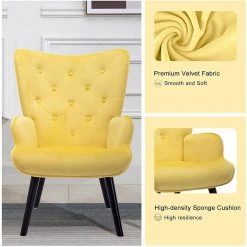 Yellow Velvet Wingback Accent Chair with Wooden Legs by HOMEFUN -Cheap LR Home Store yellow homefun accent chairs hfhdsn 823ye 1f 1000