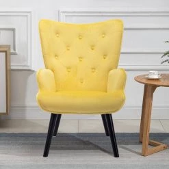 Yellow Velvet Wingback Accent Chair with Wooden Legs by HOMEFUN -Cheap LR Home Store yellow homefun accent chairs hfhdsn 823ye 31 1000