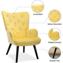 Yellow Velvet Wingback Accent Chair with Wooden Legs by HOMEFUN -Cheap LR Home Store yellow homefun accent chairs hfhdsn 823ye 44 1000