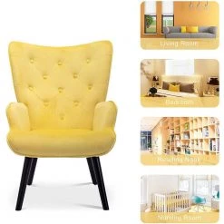 Yellow Velvet Wingback Accent Chair with Wooden Legs by HOMEFUN -Cheap LR Home Store yellow homefun accent chairs hfhdsn 823ye 4f 1000