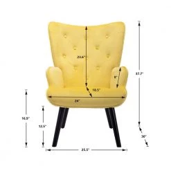 Yellow Velvet Wingback Accent Chair with Wooden Legs by HOMEFUN -Cheap LR Home Store yellow homefun accent chairs hfhdsn 823ye 76 1000