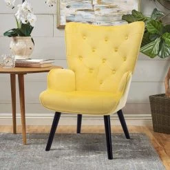Yellow Velvet Wingback Accent Chair with Wooden Legs by HOMEFUN -Cheap LR Home Store yellow homefun accent chairs hfhdsn 823ye c3 1000