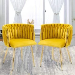 Modern Yellow Velvet Leisure Dining Chair with Metal Legs (Set of 2) by HOMEFUN -Cheap LR Home Store yellow homefun dining chairs hfhdsn 903ye 31 1000