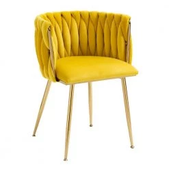 Modern Yellow Velvet Leisure Dining Chair with Metal Legs (Set of 2) by HOMEFUN -Cheap LR Home Store yellow homefun dining chairs hfhdsn 903ye c3 1000